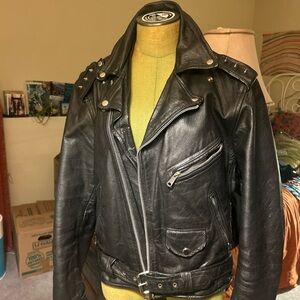 Vintage Genuine Leather PLG Moto Rider Punk Spike Black Jacket Size 40